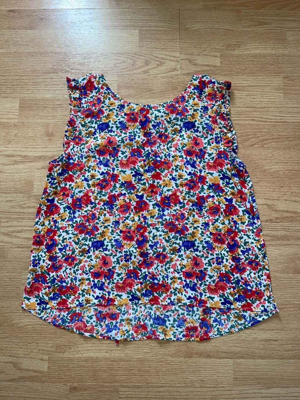 Jodifl Sleeveless Colorful Floral High Low Blouse w/ Back Tie Size Lare